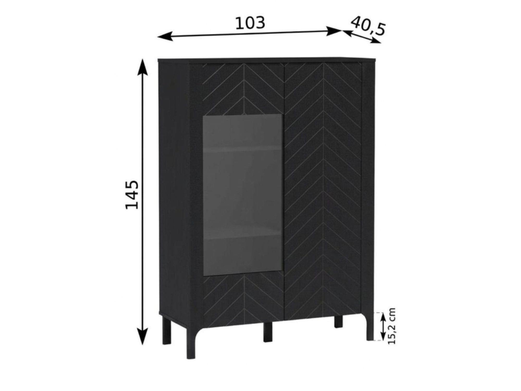 Witryna Fenita 103 cm czarna, wymiary 103 na 40,5 na 145 cm