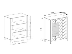 Miniaturka 9 - Witryna Fenita 103 cm, rysunek techniczny konstrukcji i wnętrza