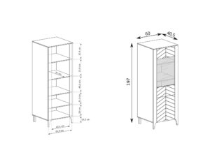 Miniaturka 4 - Rysunek techniczny witryny Fenita 60 cm z wymiarami i rozkładem półek