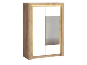 Miniaturka 1 - Witryna Nalvio 100 cm ribbeck i biały połysk, podświetlone szklane półki LED