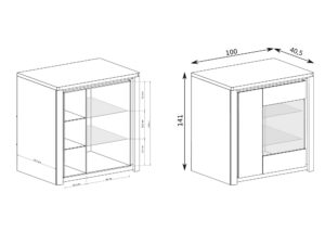Miniaturka 2 - Witryna Nalvio 100 cm schemat szafek i szklanych półek oraz wymiarów