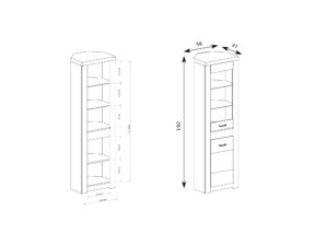 Miniaturka 6 - Witryna Brenza schemat wymiarów 56 na 47 na 192 cm i półek