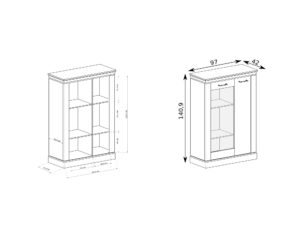 Miniaturka 7 - Witryna niska Ambrina 97 cm Kraft złoty, rysunek wymiarowy