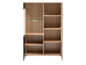 Miniaturka 1 - Witryna niska częściowo przeszklona Arlivo 90 cm dąb Ribbeck czarny mat – szafka z przeszkleniem i oświetleniem LED