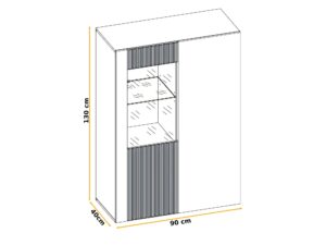 Miniaturka 4 - Witryna niska częściowo przeszklona Arlivo 90 cm dąb Ribbeck czarny mat – rysunek z wymiarami
