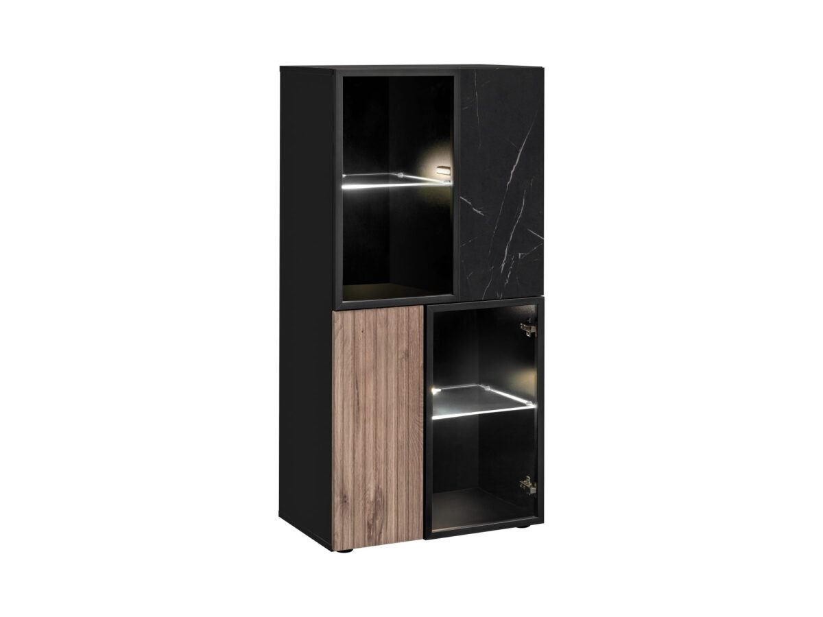 Witryna niska z LED Edorino 60 cm dąb Vicking czarny marmur