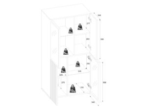 Miniaturka 2 - Witryna niska z LED Edorino 60 cm dąb Vicking czarny marmur – zdjęcie 3
