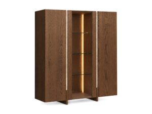Miniaturka 2 - Niska witryna Traverio 120 cm w kolorze tabacco z trawertynem i LED – zdjęcie na białym tle
