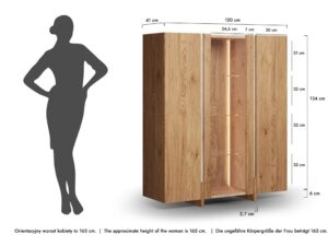 Miniaturka 3 - Niska witryna Traverio 120 cm w dębie naturalnym, trawertyn i przeszklone drzwi na białym tle
