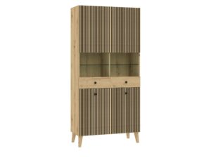 Miniaturka 6 - Witryna Norvello 91 cm dąb artisan i czarny – zamknięte ryflowane fronty i przeszklona część