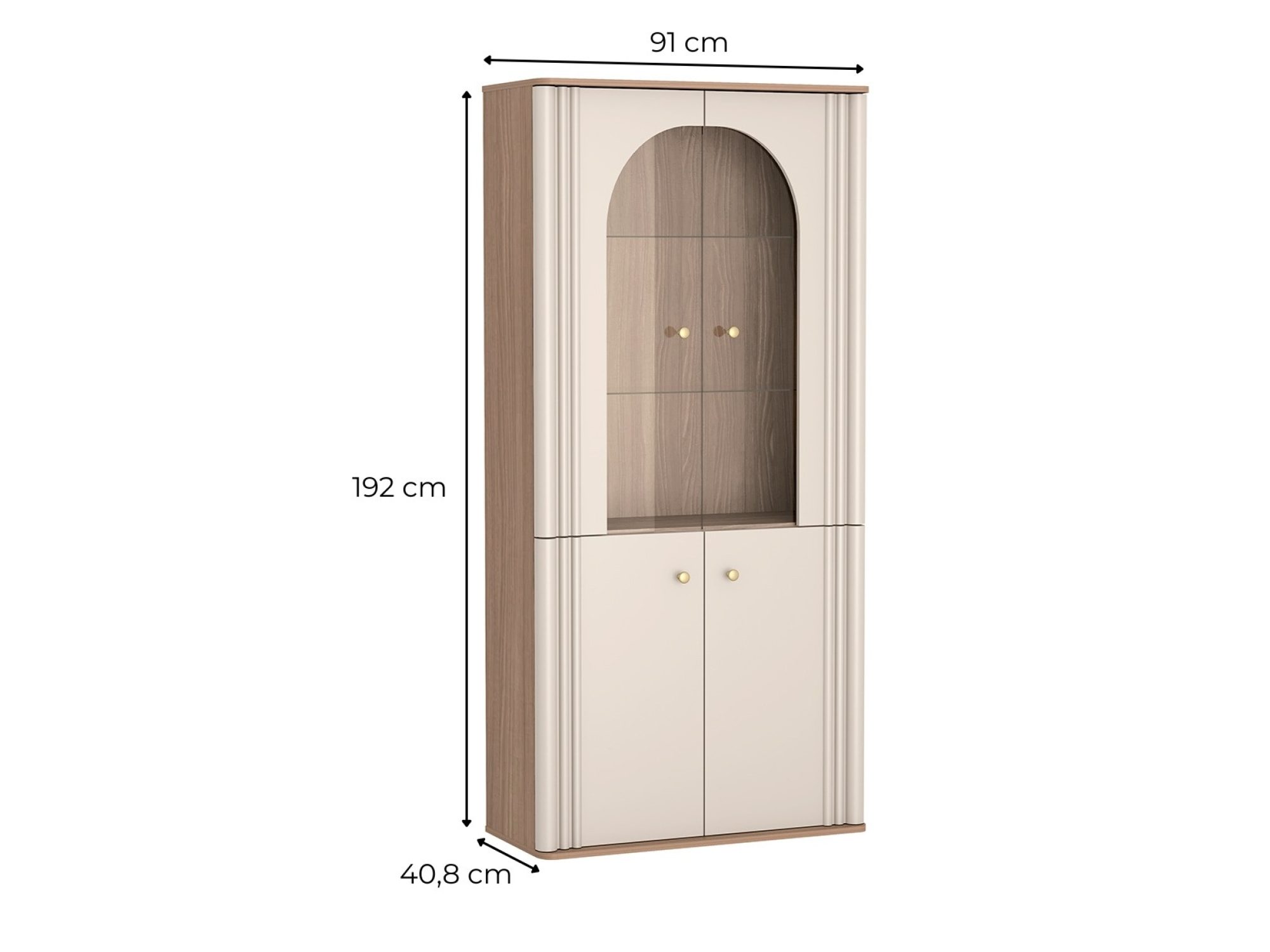 Wymiary witryny Orsetta: 91 na 40,8 na 192 cm