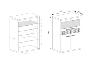 Miniaturka 4 - Witryna Pestano 102 cm na schemacie wymiarów i wnętrza