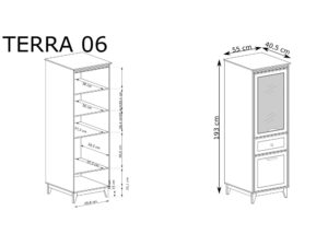 Miniaturka 4 - Witryna Rocella 55 cm rysunek wymiarowy i schemat półek wewnętrznych
