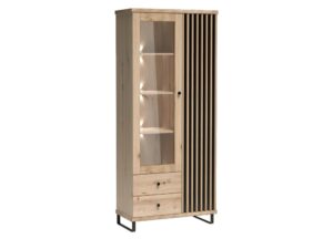 Miniaturka 4 - Witryna Sorenta dąb Artisan, czarne nogi metalowe i oświetlenie LED