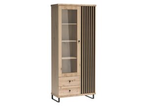 Miniaturka 3 - Witryna Sorenta dąb Artisan na czarnych metalowych nogach bez LED