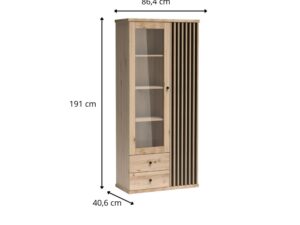 Miniaturka 5 - Witryna Sorenta dąb Artisan, rysunek wymiarowy 86,4 na 40,6 na 191 cm
