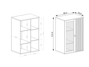 Miniaturka 4 - Witryna Sorenta, rysunek szerokości 86,4 cm, głębokości 40,6 cm i wysokości 131,9 cm
