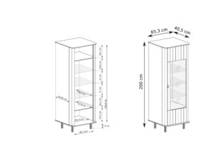 Miniaturka 5 - Witryna Tesino 65 cm rysunek techniczny z wymiarami i układem półek