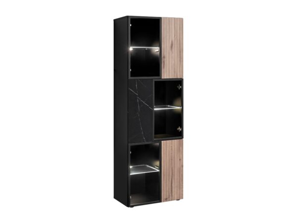 Witryna wysoka z LED Edorino 60 cm dąb Vicking czarny marmur