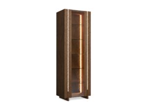 Miniaturka 2 - Wysoka witryna Traverio 206 cm w kolorze tabacco z trawertynem i LED – zdjęcie na białym tle