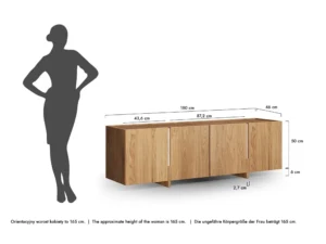 Miniaturka 4 - Rysunek wymiarów szafki RTV Traverio w kolorze dąb naturalny