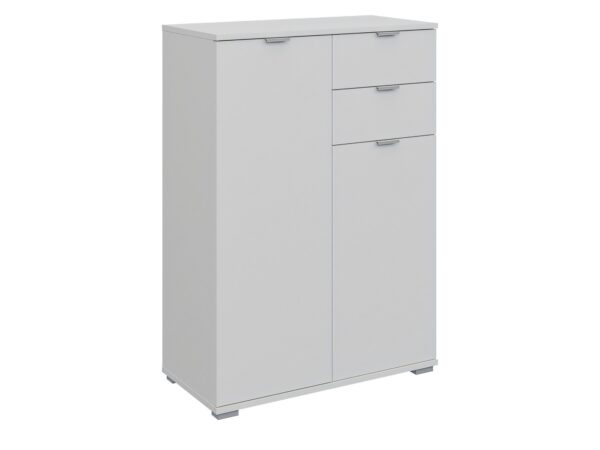 Wysoka biała komoda z 2 drzwiami i 2 szufladami Elaro 71 cm