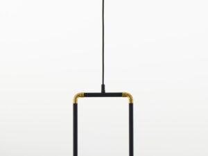 Miniaturka 1 - Lampa wisząca Zafra z przezroczystą kulą i złoto-czarną prostokątną ramą