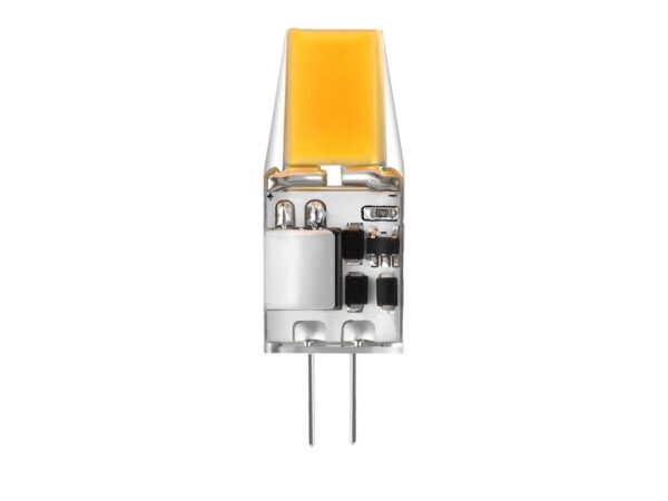 Żarówka COB LED G4 2 W 12 V w przezroczystej silikonowej osłonie – widok na białym tle