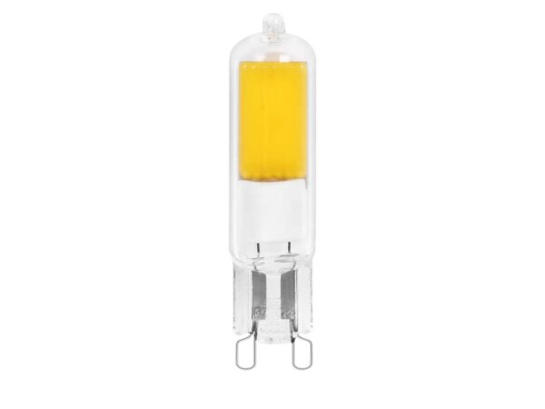 Żarówka COB LED G9 4 W, barwa ciepła 3000 K – szklana obudowa na białym tle