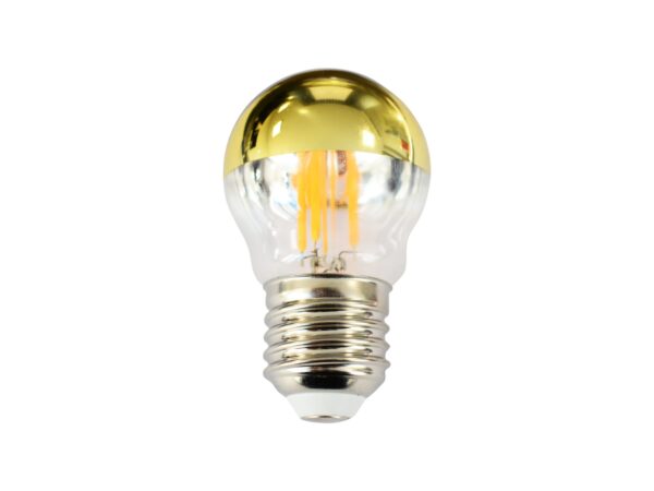 Żarówka LED G45 E27 4 W z częściowo złotą bańką – na białym tle