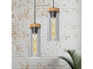 Miniaturka 1 - Żarówka filamentowa LED T30 bursztynowa w szklanych lampach wiszących przy ceglanej ścianie