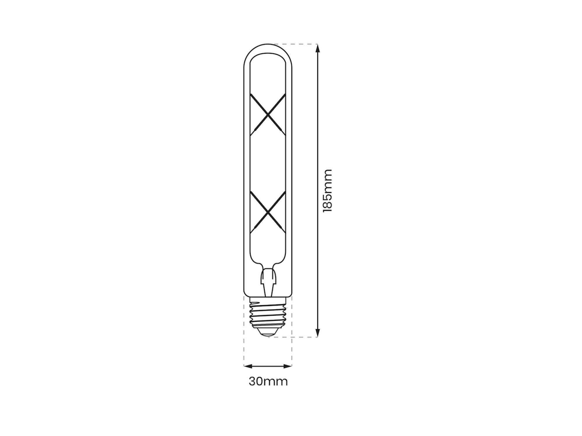 Żarówka filamentowa LED T30 4 W rysunek wymiarowy 185 na 30 mm