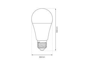 Miniaturka 2 - Żarówka LED A60 E27 15 W, rysunek wymiarów 123 na 60 mm
