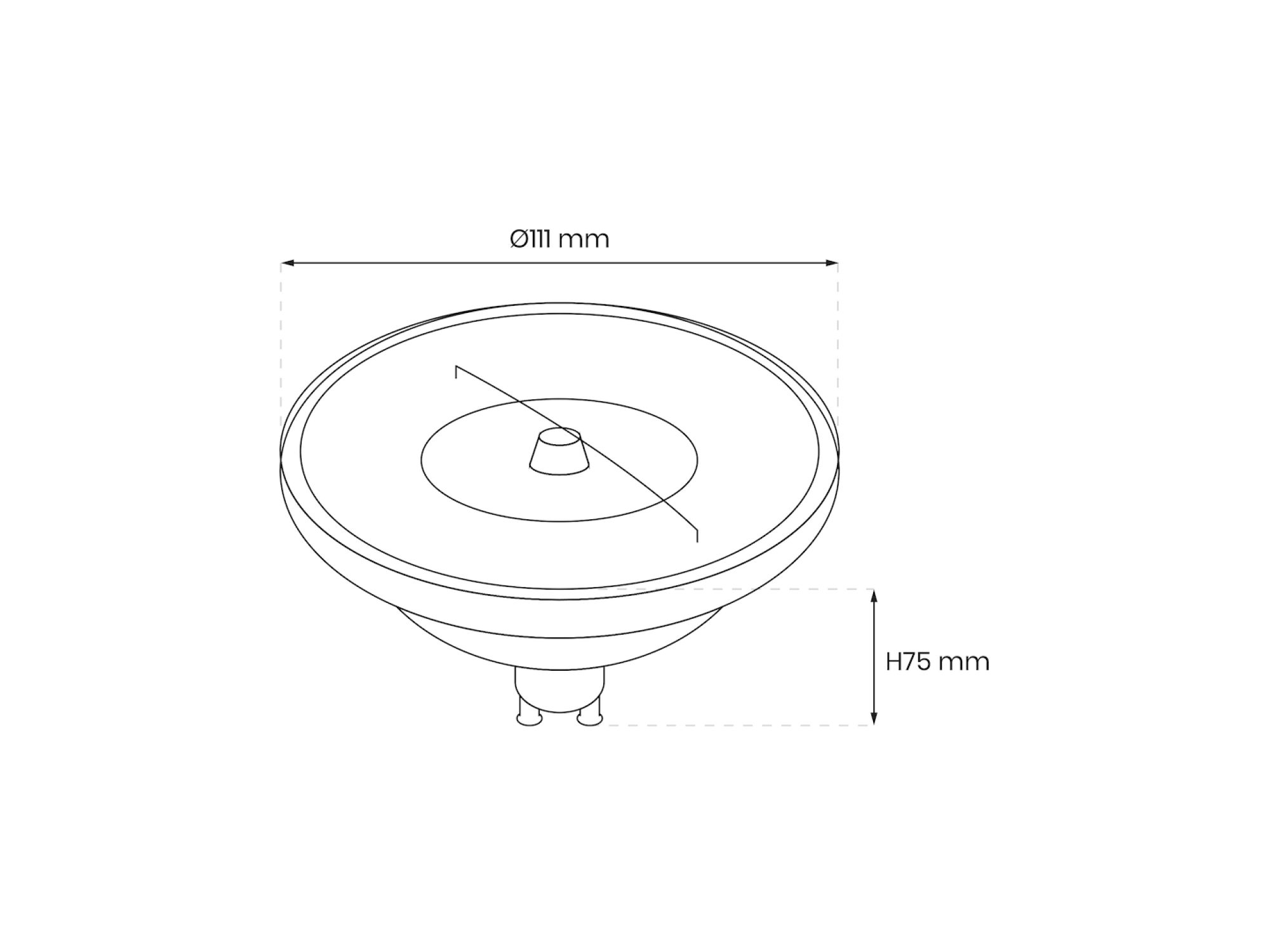 Żarówka AR111 GU10 10,5 W – rysunek wymiarowy 111 na 75 mm