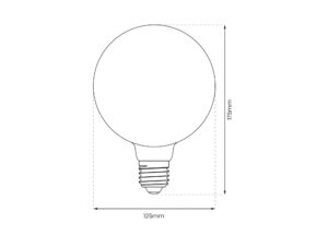 Miniaturka 2 - Żarówka LED G125 E27 6 W – schemat wymiarowy 125 × 175 mm