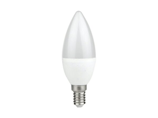 Żarówka LED E14 C37 7 W świeczka biała na białym tle