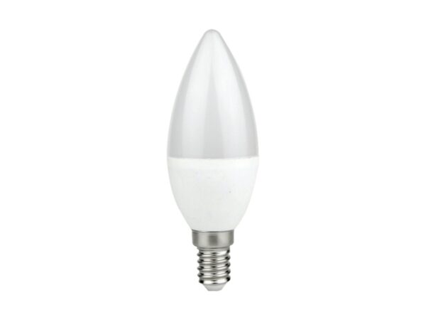 Żarówka LED E14 C37 7 W 6500 K – biała świeczka na białym tle