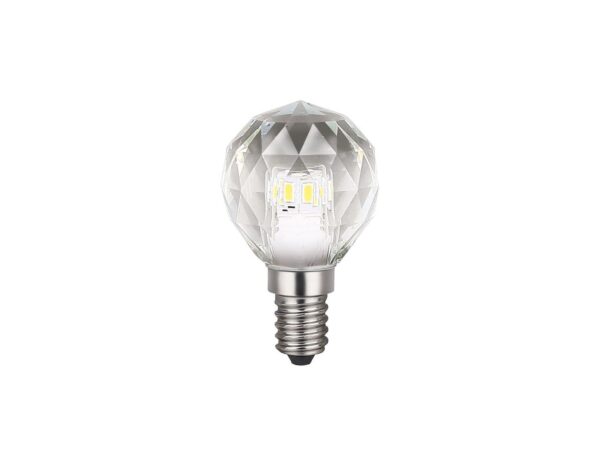 Żarówka kryształowa LED G40 E14 3 W, kulista osłona na białym tle