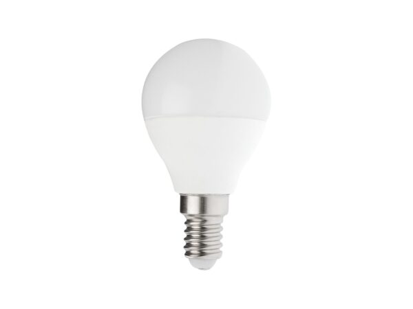 Biała żarówka LED E14 G45 5 W – wspólny packshot trzech barw światła