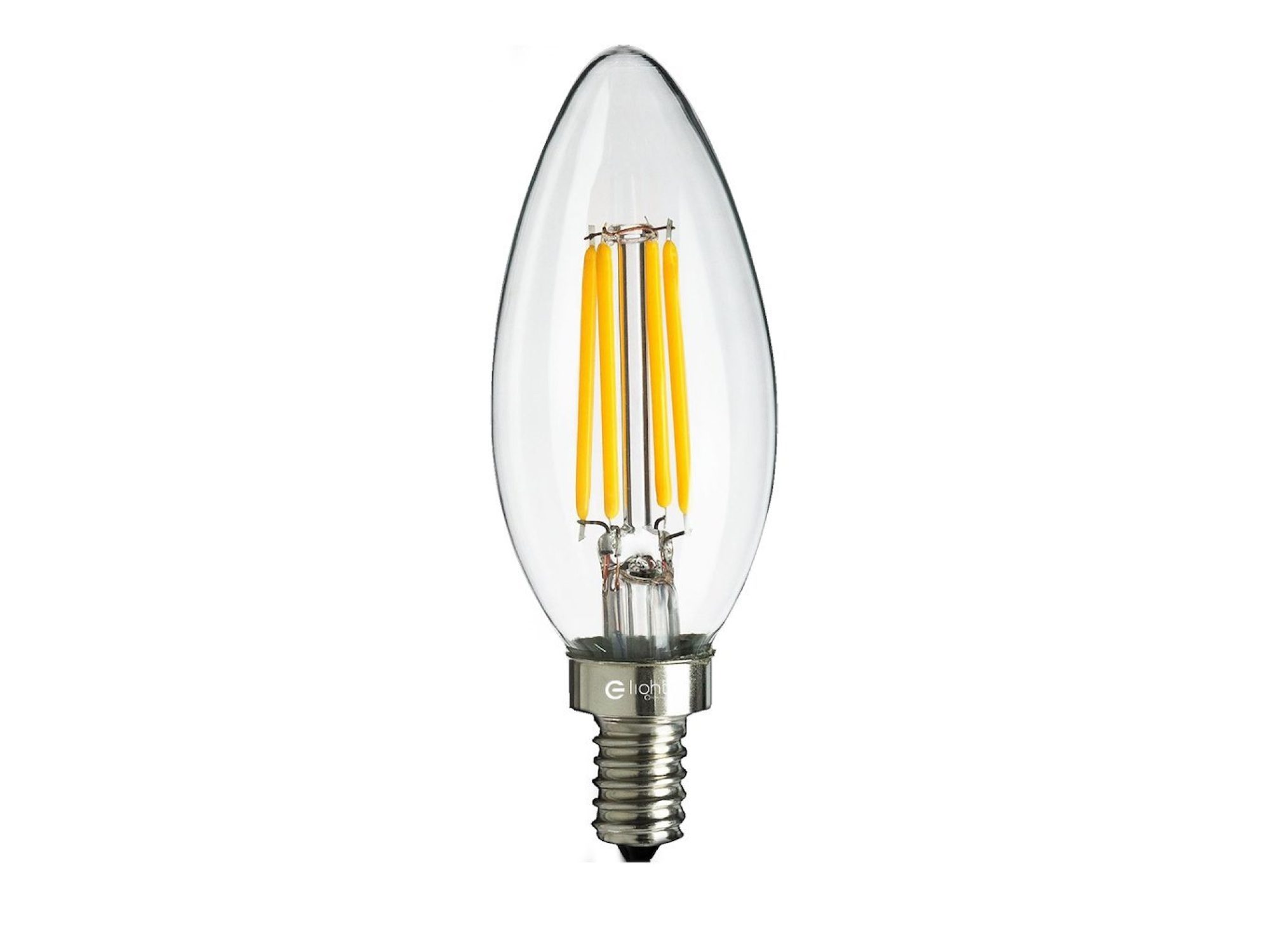 Żarówka LED E14 świeczka 4 W w ciepłej barwie na białym tle