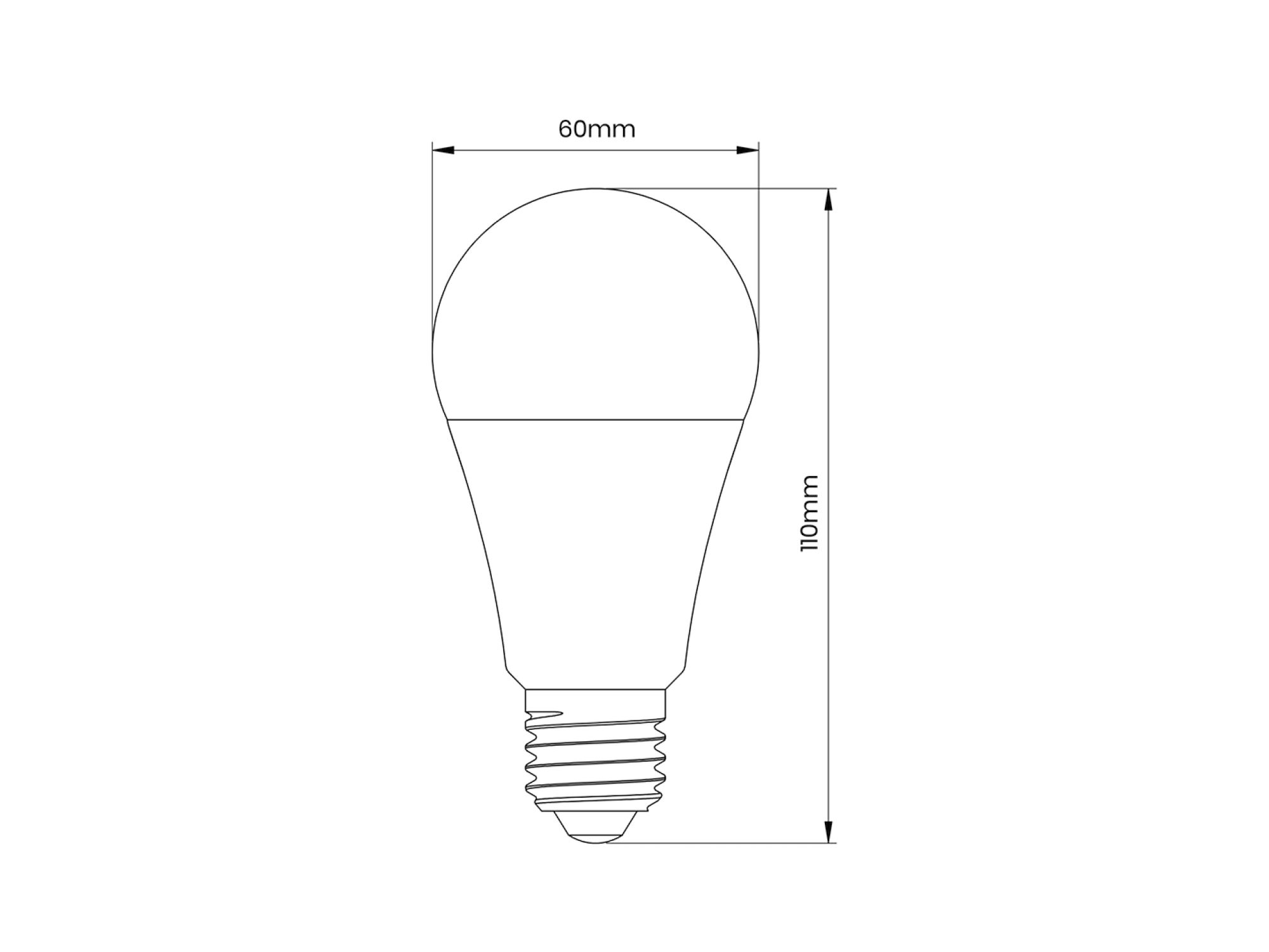 Żarówka LED E27 A60 6 W, schemat wymiarów