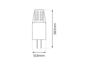 Miniaturka 1 - Rysunek wymiarowy żarówki LED G4 12 V 2,3 W – średnica 13,9 mm i długość 38,1 mm