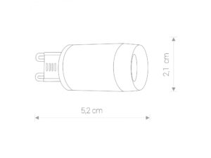 Miniaturka 1 - Rysunek techniczny żarówki LED G9 z soczewką i jej wymiarami