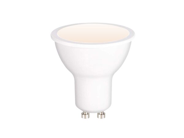 Żarówka LED GU10 5 W Wi-Fi biała, front na białym tle