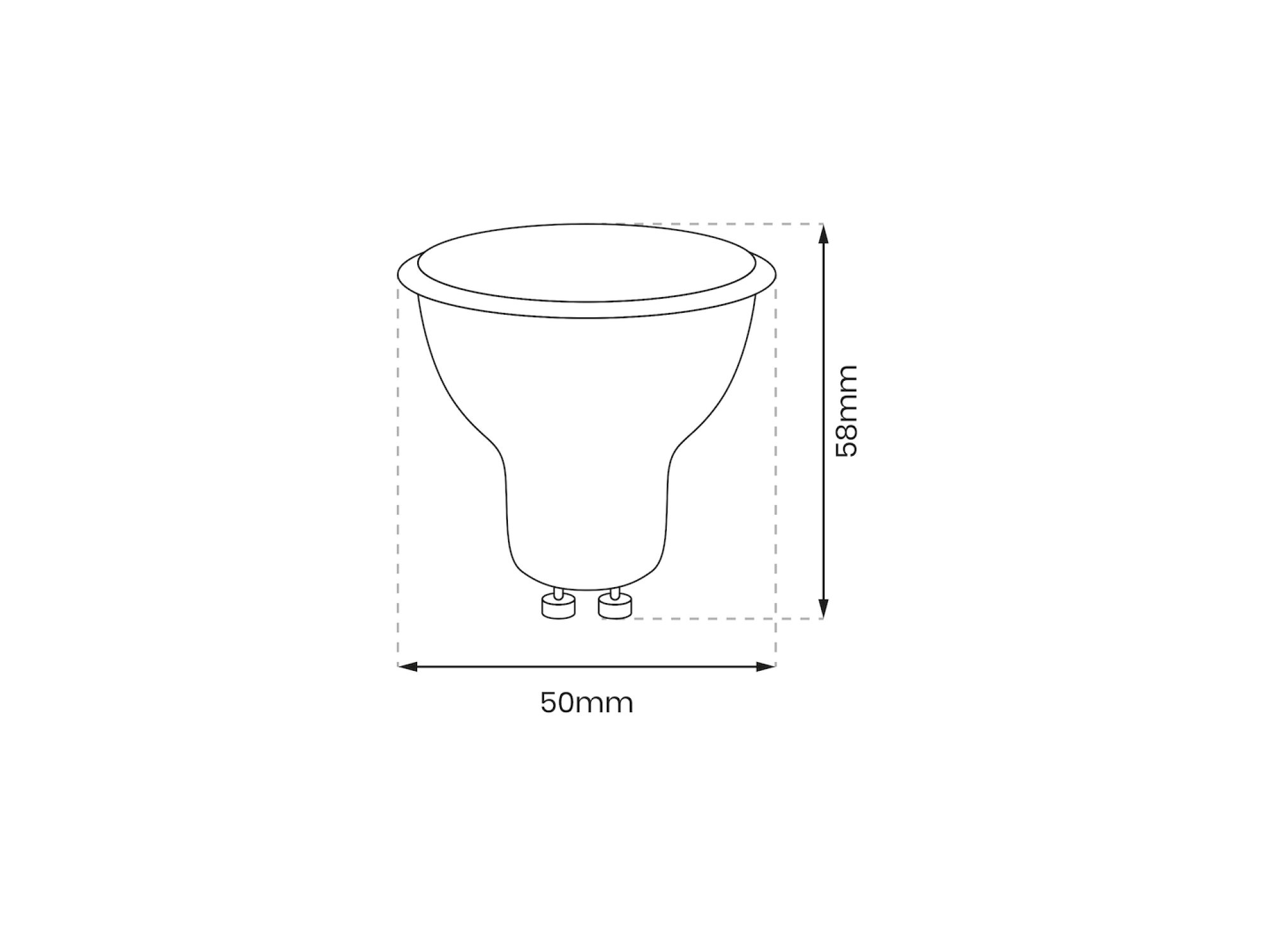 Wymiary żarówki LED GU10 6,5 W neutralnej – średnica 50 mm, wysokość 58 mm