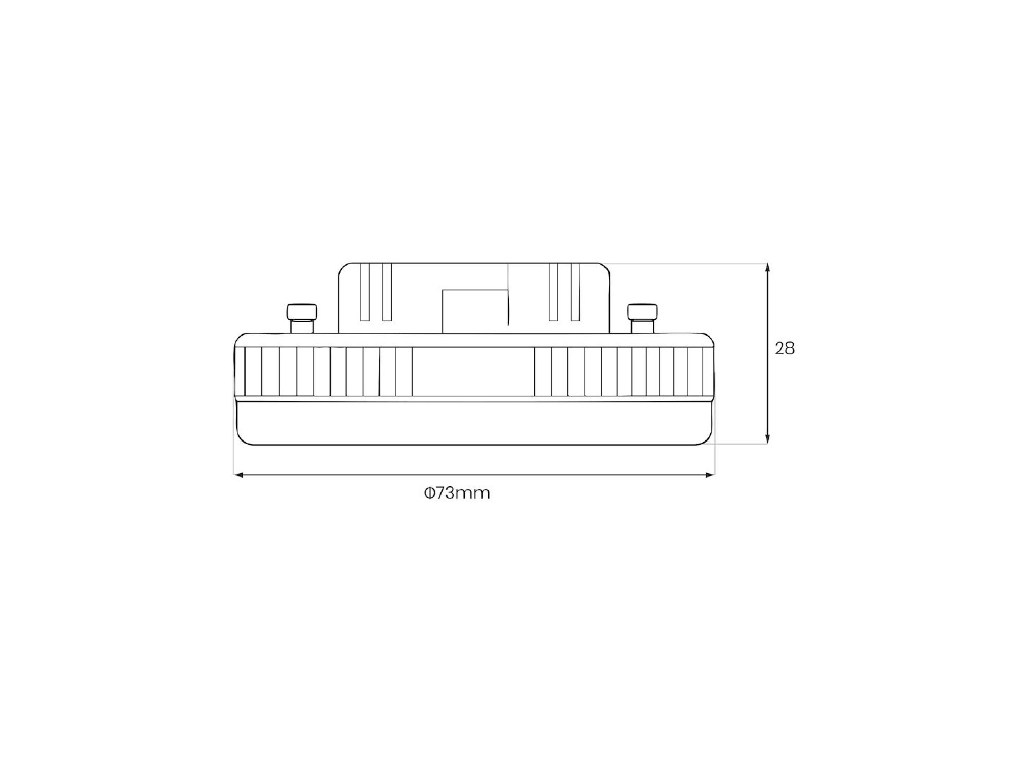 Żarówka LED GX53 12 W – schemat wymiarów 73 na 28 mm