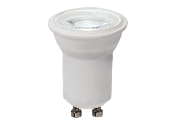 Miniaturowa biała żarówka LED GU10 3 W – pojedyncze źródło na białym tle