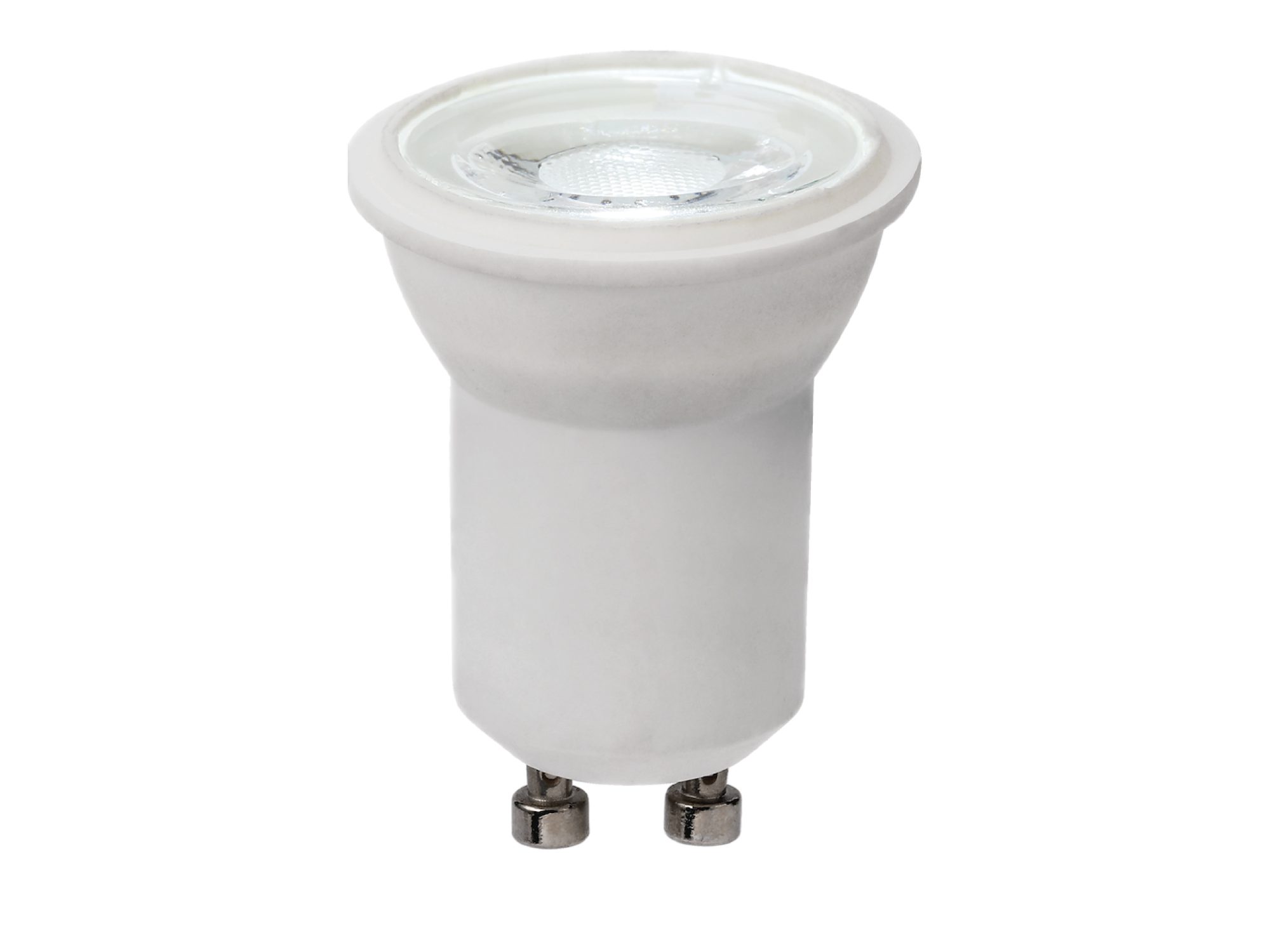 Miniaturowa biała żarówka LED GU10 3 W – pojedyncze źródło na białym tle