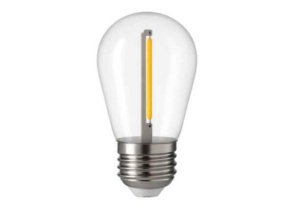 Przezroczysta żarówka LED S14 z filamentem, gwint E27, zasilanie tylko 36 V i barwa 2200 K