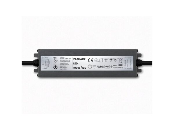 Zasilacz LED 100 W IP67 grafitowy – widok boczny